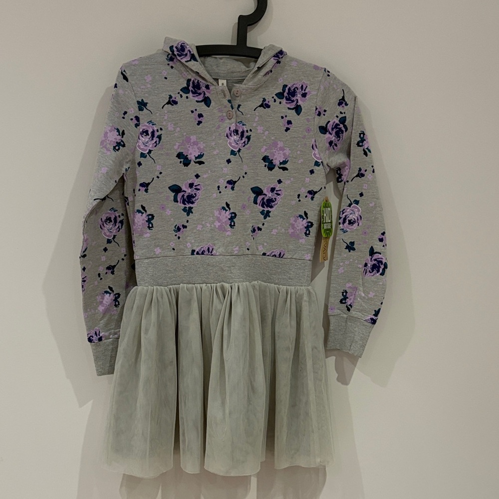 Floral Gray and Purple Kids Dress